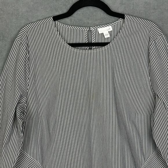 J Jill Top Womens Extra Large Gray White Striped Tie Front Preppy Lagenlook Boho - Picture 2 of 12